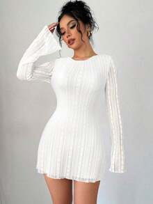 Vestido elegante y romántico, de estilo elegante para ir al trabajo, sexy, adecuado para fiesta, vacaciones, vuelta al colegio, cita romántica, boda o cumpleaños, ajustado, de encaje, de manga larga y mini, para otoño/invierno - Blanco - Ver 6