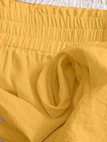 LUNE 3 pares de shorts casuales de mujer con cintura elástica, en blanco de algodón, beige de lino y a rayas en blanco y negro, de tela cómoda para uso casual diario, para primavera/verano - Amarillo - Ver 5
