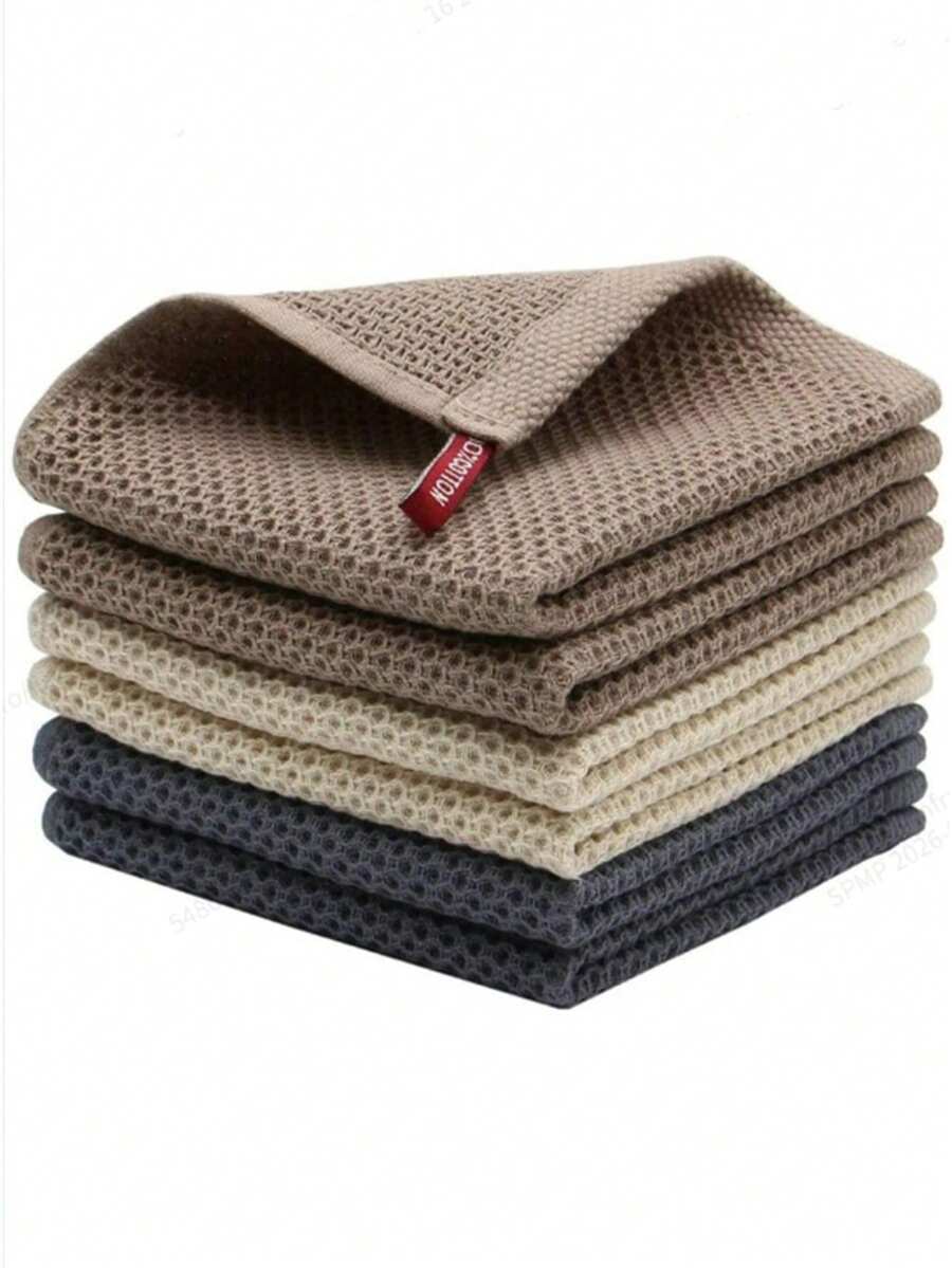 2/4 piezas Paño de cocina de algodón 100% con tejido de gofre de colores aleatorios, suave, absorbente y de secado rápido - A - Ver 1