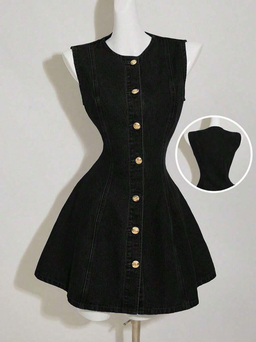 MOD Women's Blue Denim Sleeveless Bodycon Mini Dress - 黑色 - 查看 1