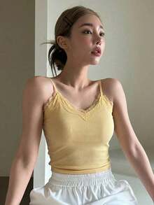 Top de tirantes liso para mujer, moda casual y sencilla para uso diario, top corto para mujer - Amarillo - Ver 3
