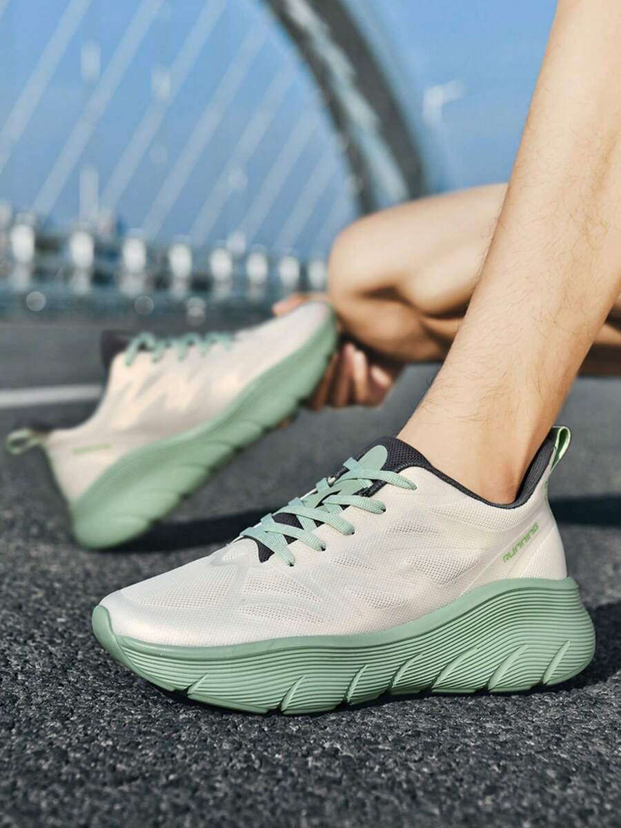 Men's Breathable Mesh Running Shoes, Lightweight Soft Sole Shock-Absorbing Sneakers, Versatile For Commuting, Fitness, Daily Casual Wear - Mint Green - View 1