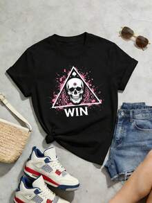 Camiseta de manga corta con cuello redondo suave y casual para mujer de verano| Dulce Oscuro y Genial,WIN, Salpicadura de Tinta Rosa|Tops para salir, Estilo callejero europeo y americano, Casual deportivo, Estilo unisex, Estilo casual urbano, Tops bonitos, Generación Z, Curvas, Ropa Y2K, Camisetas divertidas, Tops de mujer, Conjuntos de vacaciones para mujer, Top lindo, Camiseta gráfica, Conjuntos de primavera, Camisetas holgadas, Ropa urbana retro, Estilo de los 90, Estilo de los 2000, Subcultura, Top negro, Tops blancos, Conjunto de fiesta de los 90. - Negro - Ver 6