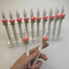 5pcs/Set Random Flower Tip Retractable Pens, 2sets/3sets Smooth Writing Ballpoint Pens, Suitable For Students, Exams, Office, Durable Stationery (Black) - White Chalk Flower - View 3