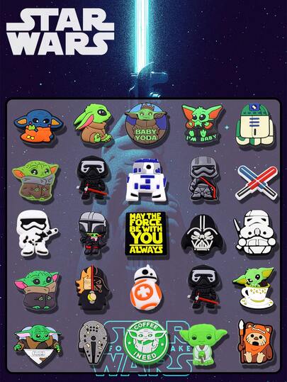 Disney 25 chiếc móc trang trí giày hình Yoda - Phụ kiện trang trí giày bằng PVC có thể tháo rời, nhiều màu sắc (đỏ, xanh dương, hồng, v.v.), phụ kiện giày dép tự làm dễ thương, quà tặng sinh nhật, Giáng sinh, Ngày Valentine, trang trí giày, giày dép, mùa xuân/hè, quà tặng cho phù dâu.