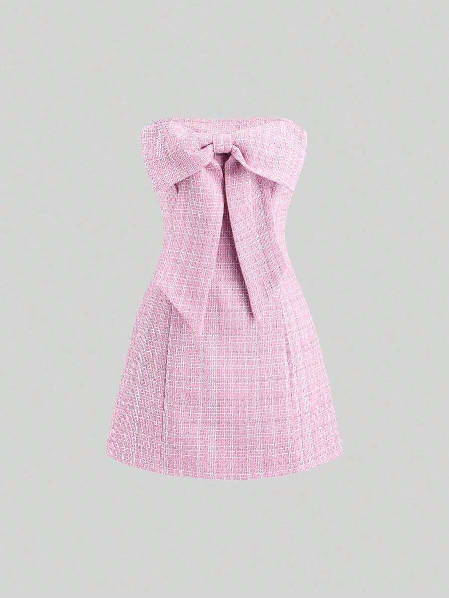 Vestido elegante estilo "chica rica" de Navidad en color magenta con parte superior de tubo, lazo y diseño chic francés, atuendo de estilo Y2K para fiesta, vestido de fiesta corto y elegante para mujer - Blanco - Ver 1