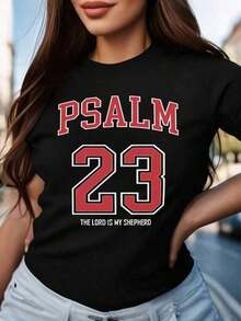 1 Piece Of Women's Oversized Style T-Shirt, With The Text "Psalm 23: The Lord Is My Shepherd", Classic Writing T-Shirt For Those Looking For Comfort, Perfect For Daily Use And Religious Services, Oversized T-Shirt For Women, Ideal For Christmas Parties Or As A Gift, Soft And Comfortable, 180g 100% Cotton. - 黑色 - 查看 12