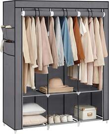 Portable Closet, Wardrobe Closet Organizer With Cover, 3 Hanging Rods And Shelves, 4 Side Pockets, 51.2 X 17.7 X 65.7 Inches, Large Capacity For Bedroom, Living Room, Gray URYG092G02 - 灰色 - 查看 10
