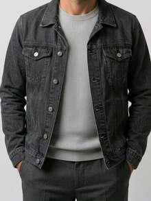 Men's Denim Jacket - 黑色 - 查看 1