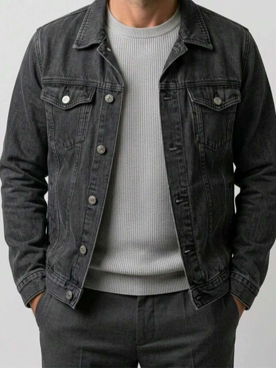 Men's Denim Jacket - 黑色 - 查看 1