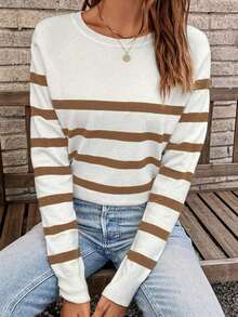 Suéter con estampado de rayas para otoño/invierno - Camel - Ver 6