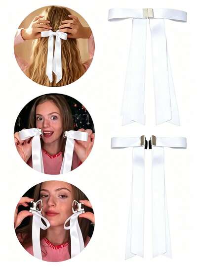 1pc Women's New Magnetic Bowknot Hair Clip, White Bowknot Hair Claw, Detachable Hair Clip, Sweet And Cute Style, Suitable For Half-Bun Hairstyle, Female Hair Accessory. Suitable For Daily Casual, Shopping, Party, And Dating Wear.
