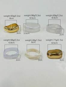 3件組獨特開口手鐲套組，金色樹脂寬版粗手鐲，奢華優雅風格，適合女性 - 彩色 - 查看 8