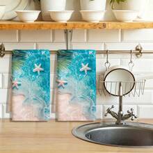 1pc/2pcs/4pcs Polyester Kitchen Towels, Tropical Blue Ocean And Palm Leaf Print, Soft Fabric, Absorbent And Quick-Drying, Washable And Reusable, Suitable For Kitchen Cleaning And Home Decor - Multicolor - View 9
