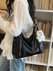 Matte Texture Large Capacity Fashionable Versatile Shoulder Bag, High-End Beach Bag, Tote Bag, Shopping Bag - Black - View 5