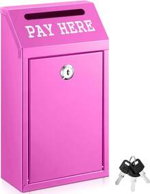 Cash Box Money Collection Metal Donation Box With Lock Wall Mount Pre Drilled Mailbox Delivery Ballot For Home Office Outdoor Self Serve Stand In Black, Measuring 10.2 X 5.7 X 2.8 Inch - Red - View 8