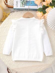 Cardigan Rajut Anak Perempuan Musim Semi/Panas dengan Rumbai Tipis dan Pom Pom Kecil Motif Polkadot - Putih - View 8