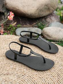 Dép xăng đan đế bằng quai chữ T cho nữ, quai ngang điều chỉnh được, chống trơn trượt và chống thấm nước, thích hợp cho bãi biển, kỳ nghỉ, đi làm và mặc hàng ngày, mùa hè. - màu đen - Xem 7