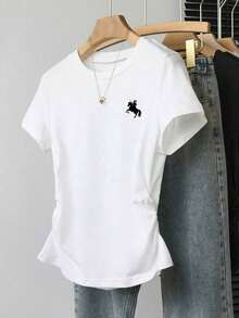 Camiseta de mujer versátil de moda casual con cuello redondo y manga corta - Multicolor 2 - Ver 4