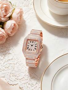 GUANQIN 1 pièce Montre à quartz de luxe pour femmes, cadran carré avec cristaux de strass, montre mécanique automatique mode affaires décontractée, convient pour Pâques, Halloween, Noël, Fête des Mères, rentrée scolaire, étudiant, anniversaire, vacances, Saint-Valentin, rendez-vous, affaires, port quotidien, cadeau, festival de musique, saison des mariages - Or rose - Voir 2