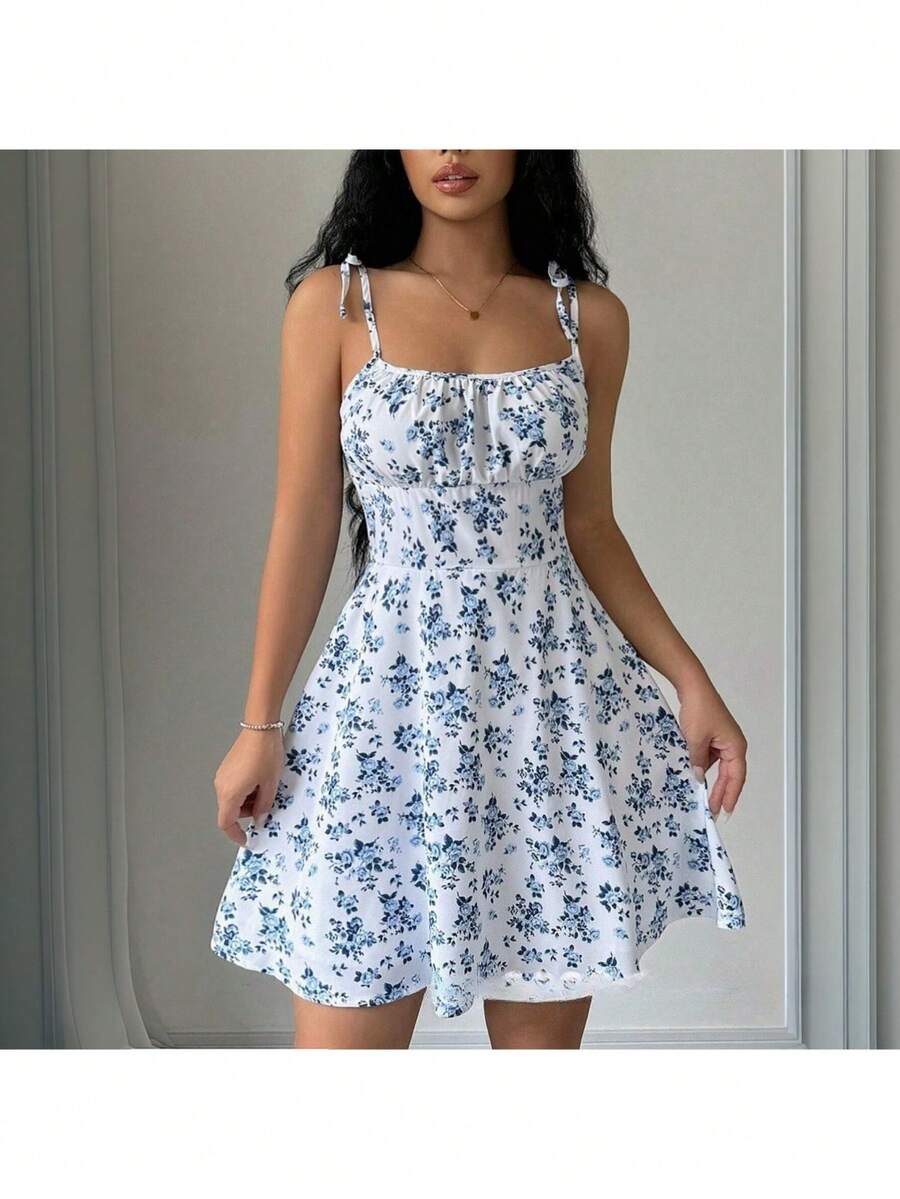 Vestido corto de tirantes con estampado floral, estilo vacacional francés, nueva colección verano 2026, modelo elegante para mujer - impresión - Ver 1