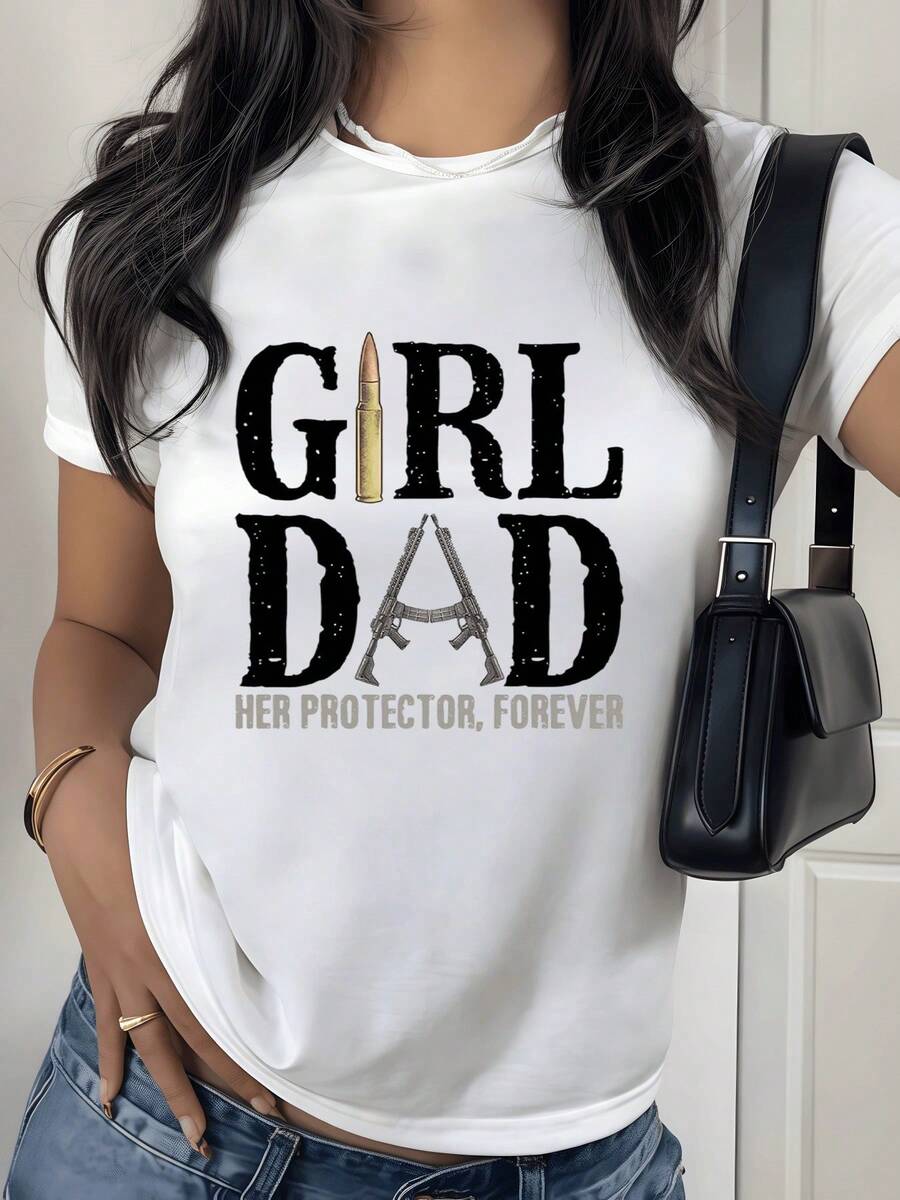 Camiseta de mujer con representación de bala y rifles cruzados simbolizando fuerza protección y lealtad incondicional para papá su protector para siempre un regalo significativo para cualquier padre orgulloso. - Blanco - Ver 1