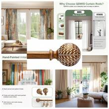 Wood Curtain Rods For Windows 48 To 84 Inch,1'' Diameter Drapery Rods With Imitation Wood Grain Leaf Pattern Finials,Boho Adjustable Heavy Duty Curtain Rods Set,36-88'',Color:Natural Wood - Antique-gold Wood - View 2