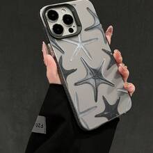 1pc INS Style Black & Gray Starfish Shockproof Soft Phone Case, Minimalist Elegant Design, Best Gift Choice, Compatible With IPhone 17/17Pro/17ProMax/16/11/16Plus/16ProMax/16e/15ProMax/13/14/12/14ProMax/12ProMax/13ProMax/12Pro/13Pro/14Pro - Black Frames In a Translucent Gray - View 3