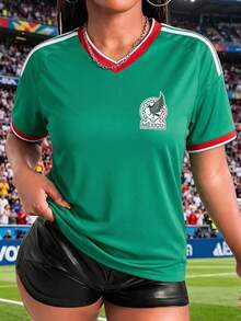 Playera Deportiva para Mujer con Escudo de México, Verde, Estilo Copa Mundial - Verde - Ver 2