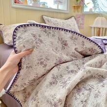 1pc Floral Lace Trim Summer Quilt/Comforter, Soft & Comfortable Pastoral Style Design, Suitable For Dorm, Bedroom, Apartment, Spring & Summer, Pillow Case Not Included - Mauve Purple - View 8
