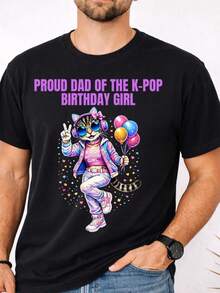 Camiseta unisex de manga corta hecha de algodón puro, camiseta "Papa Proud of the K-Pop Celebrant", camiseta " Dad", regalo de cumpleaños para amant - Negro - Ver 5