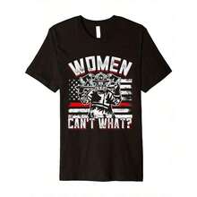 Camiseta de bombero para mujer, 100% algodón, cuello redondo informal, manga corta, corte regular, con estampado digital de la bandera estadounidense y una figura de bombero femenina, ligeramente elástica, para uso diario y de fin de semana en todas las estaciones. - Negro - Ver 8
