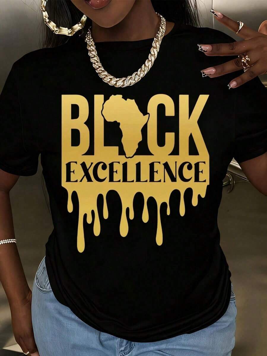 Excellence Africa Drip Gold Women's T-Shirts, Ideal For Parties, Birthdays, Pride Month Gifts, And Everyday Wear. Cotton T-Shirt - 黑色 - 查看 1
