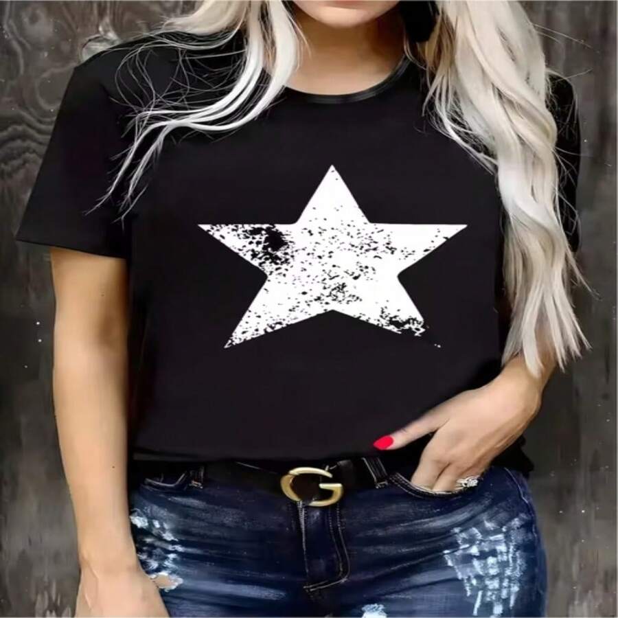Prenda de moda Top Picklocalwomen S Oversized Relaxed Fit Crew Ne2026 T-Shirt de talla grande, ligera, de verano, corte regular, casual, transpirable, esencial para el uso diario, ropa versátil, look moderno, material cómodo, mangas cortas para jóvenes adultos S-XXXL - Negro - Ver 1