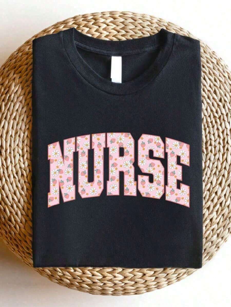 Perfect For Everyday Wear: Nurse T-Shirt, Pink Nurse T-Shirt, Nursing T-Shirt, Gift For Pink-Loving Nurses, Nurse T-Shirts, Cute Nurse T-Shirts, Nurse Appreciation T-Shirt, Gifts For Licensed Nurses. SD-4507 Is Suitable For Casual Outings, Travel, The Beach, School, Working From Home, And Weekend Activities-Comfortable And Stylish For Any Occasion. - 黑色 - 查看 1
