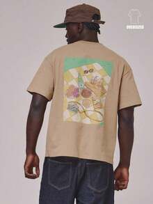 Short-Sleeved T-Shirt With Round Neck And Dropped Shoulders, Large Graphic Print On The Back By MUSERO STUDIOS, Essential For Spring And Summer - 棕色 - 查看 1
