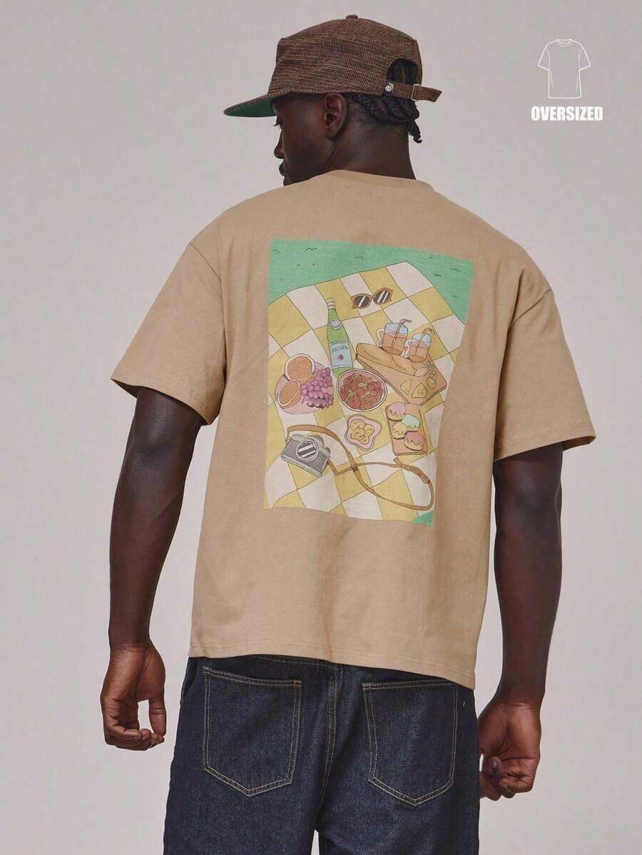 Short-Sleeved T-Shirt With Round Neck And Dropped Shoulders, Large Graphic Print On The Back By MUSERO STUDIOS, Essential For Spring And Summer - 棕色 - 查看 1