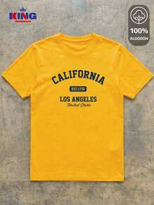 King T-shirt Playera 100% algodón de excelente calidad, esta playera garantiza una suavidad excepcional al tacto, cuello redondo con estampado "California Los Angeles Varsity" y manga corta - Amarillo - Ver 2