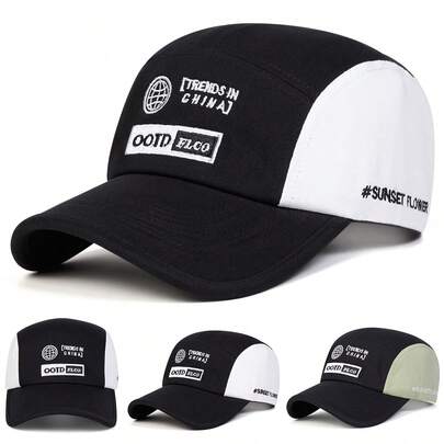 1pc Men's IN CHINA OOTD FLCO Letter Baseball Cap, Street Fashion 5-Panel Hat, Outdoor Sun Protection Casual Cap For Spring Autumn Travel Beach Holiday