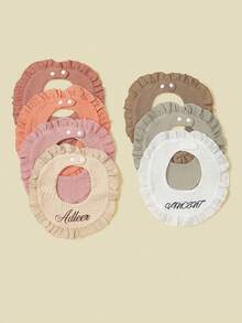 1pc Customized Text Printed Soft & Breathable Round Floral Bib, Suitable For Baby Boys And Girls, All Seasons - Multicolor - View 2