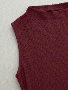 Nuevo vestido elegante y sexy de primavera/verano para citas, de cuello alto, con hebilla metálica, fruncido y sin mangas, de silueta ajustada para mujeres - Burdeos - Ver 5