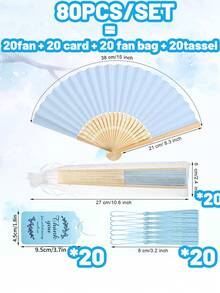 1/4/12/24/40/48/60/80pcs Blue Wedding Paper Fan Set | Women's Folding Fan With Thank You Card And Organza Bag - Bridesmaid Gift, Bride Dance Prop, Wedding Decor, Party Accessory, Bachelorette Party Photo Prop, Perfect Wedding Favor - Multicolor - View 11