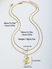 Bộ 2 chiếc dây chuyền nữ thanh lịch tối giản hai lớp, mặt dây chuyền chữ L viết tay đính đá Cubic Zirconia, dây đôi, trang sức cá nhân hóa mạ vàng tối giản, món quà trang sức tinh tế dành tặng bạn bè/người yêu. - Vàng - Xem 5