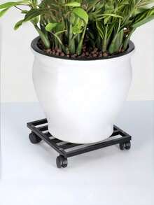 30cm 正方形白色金屬滾輪植物底座，耐重型植物架配 360° 旋轉輪，防鏽花盆移動架，地板保護設計，適用於室內外陽台花園盆栽植物 - 植物推車 - 查看 9
