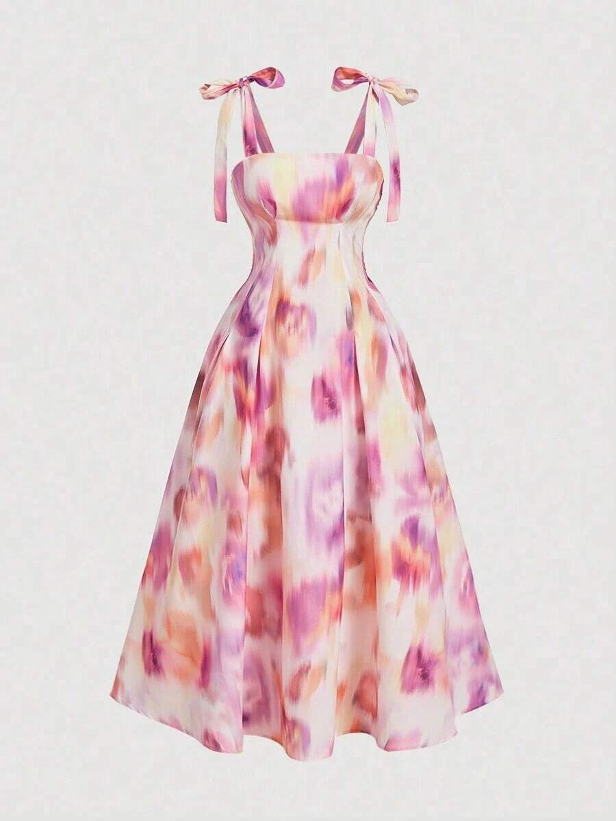 MOD Vestido largo con hebilla ancha en la cintura, informal para vacaciones - Morado Violeta - Ver 1