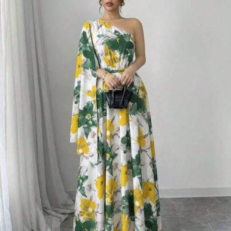 YijiaNvz  Vestido sin mangas con estampado de mármol de flores y bajo asimétrico irregular, vestido elegante de vacaciones para mujer, primavera/verano - Verde - Ver 1