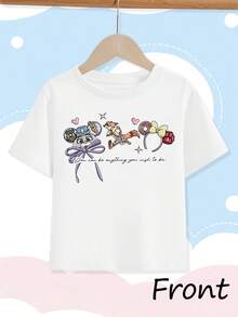 [Authorized] Zootopia Print Disney Girls' Summer Round Neck Casual T-Shirt For Children, Slightly Stretchy Fabric, Suitable For Birthday Gifts, Ideal For Daily Activities, Sports, And Travel, Summer T-Shirts For Girls - 白色 - 查看 2