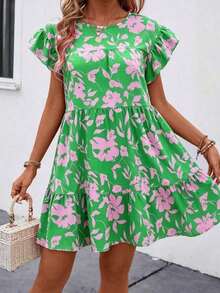 Vestido suelto con dobladillo de volantes sólido para vacaciones - Multicolor - Ver 3