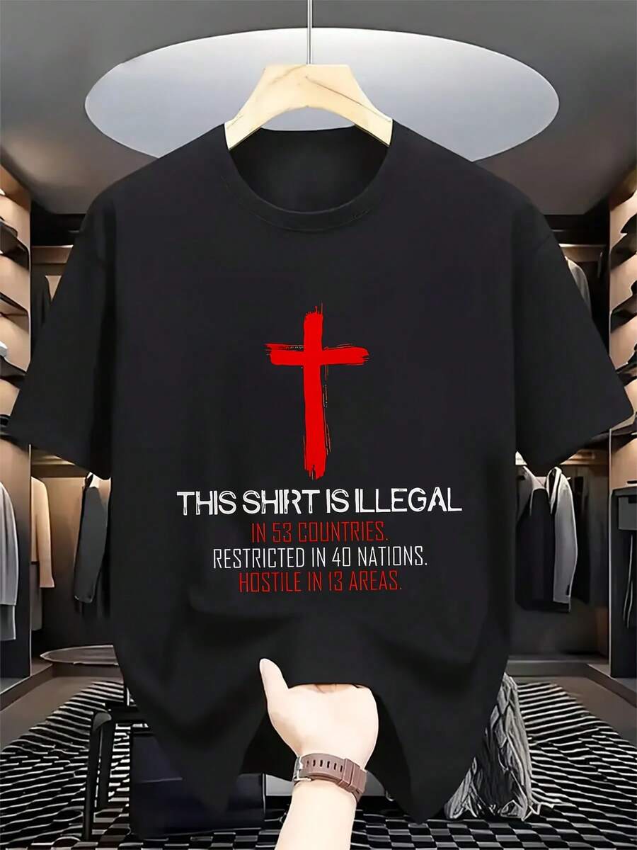 Camiseta gráfica retro para hombre| 1561 Camiseta casual que absorbe la humedad, cuello redondo, ajuste regular, perfecta para verano, playa, fiesta, desplazamientos, camiseta de cruz, camiseta de iglesia, camiseta con estampado de cruz - Negro - Ver 1