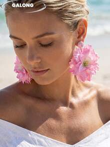 Large Yellow Flower Earrings For Women, Lightweight Floral Petal Earrings, Artistic & Fresh Style Suitable For Beach Photos, Personalized Accessory Essential For Goddess - Baby Pink - View 5